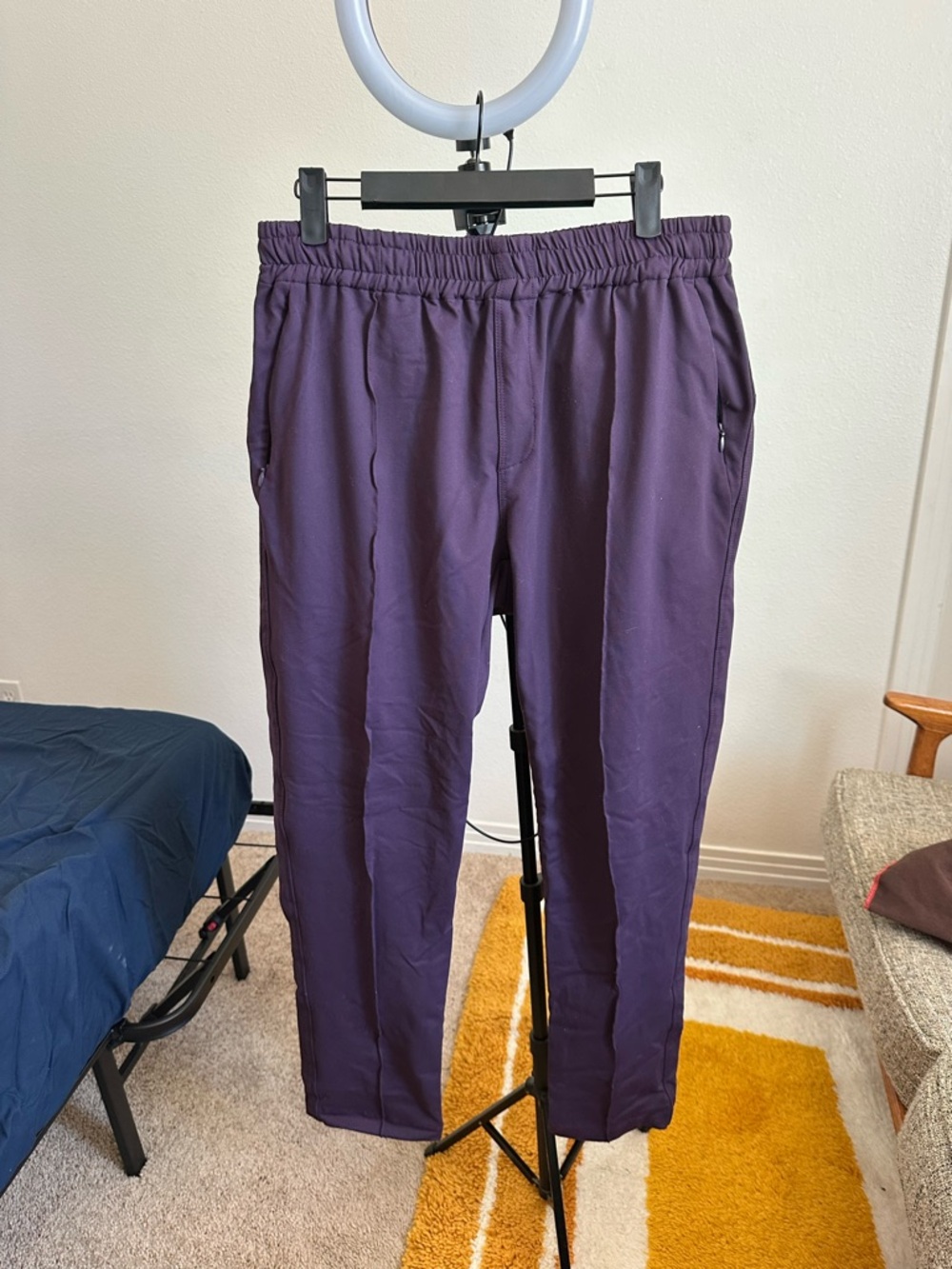 Women's Purple Elastic-Waist Track Joggers